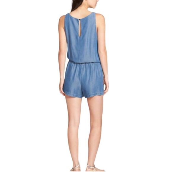 SPLENDID Chambray Romper Vintage Style 90's Y2K Drawstring Small V-Neck Blue - Picture 2 of 11